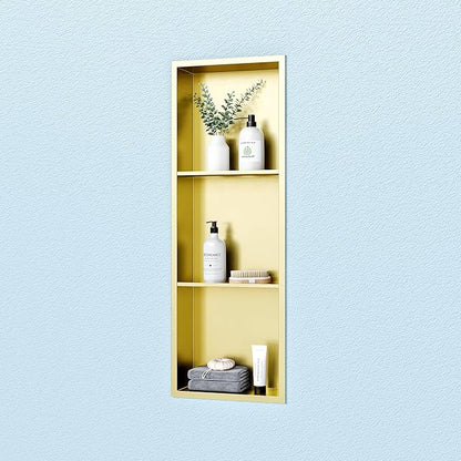 Neodrain Stainless Steel Shower Niche, NO Tile Needed Recessed Shelf for Bathroom Storage, 3-Tier Recessed Built-in Wall Niche（12X36Inch，Gold）