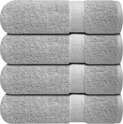 Infinitee Xclusives Luxury 100% Ring-Spun Cotton Bath Towels Set of 4 (27x54 inches) – Soft, Absorbent & Quick-Drying Towels for Bathroom, Gym, Spa & Hotel Use (Charming Grey, Bath Towels)