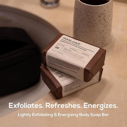 MARLOWE. No. 109 Coffee Bar Soap 7 oz, Body Scrub Soap for Men, Refreshing, Energizing & Exfoliating with Natural Extracts, Caffeine, Coffee Beans & Cocoa Butter, Fresh Brewed Scent