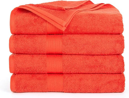 Ample Decor Bath Towels 30 X 54 Inch 600 GSM 100% Cotton Towels for The Bathroom - 4pcs Orange