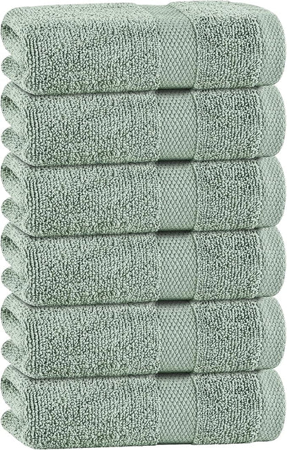 White Classic Green Hand Towels for Bathroom [6 Pack] Cotton Hand Towel Bulk for Gym, Kitchen and Spa, 16x27 Inches Soft Highly Absorbent Quick Dry Terry Salon Towels
