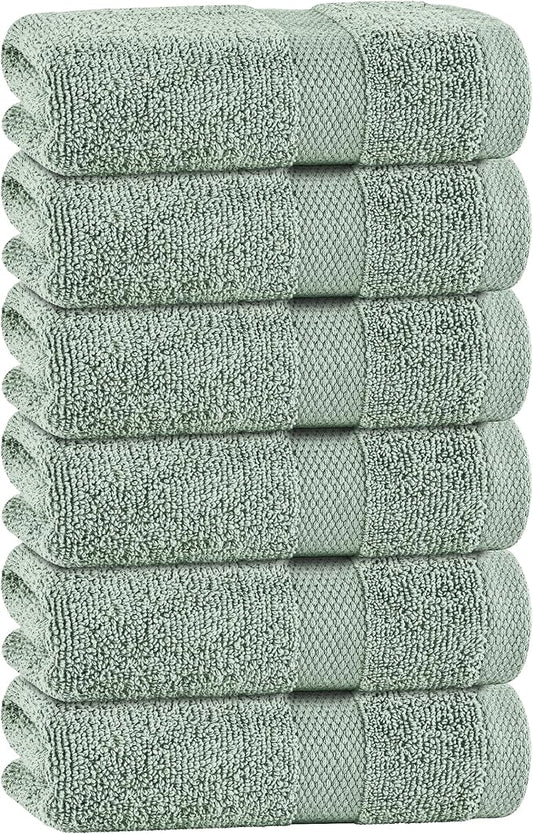 White Classic Green Hand Towels for Bathroom [6 Pack] Cotton Hand Towel Bulk for Gym, Kitchen and Spa, 16x27 Inches Soft Highly Absorbent Quick Dry Terry Salon Towels
