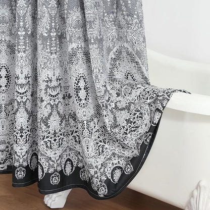 78 Inch Long Shower Curtain - Chantilly Lace Design, Heavyweight Polyester, Black to White Ombre, 72" W x 78" H