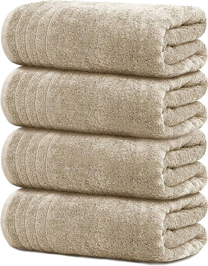 Tens Towels Pack of 4 Extra Large Bath Towels 30 x 60 Inches, 100% Cotton, Larger & Lighter Weight, Quicker to Dry, Super Soft and Absorbent, Perfect for Bathroom, Beige
