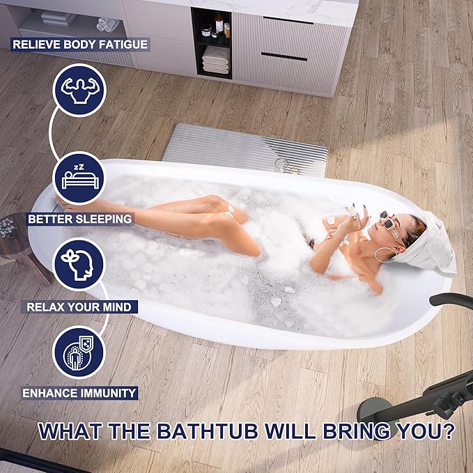 59" Acrylic Free Standing Tub, Stand Alone Tub, Freestanding Bathtub, Soaking Bathtub, cUPC Certified, CM(Glossy White)