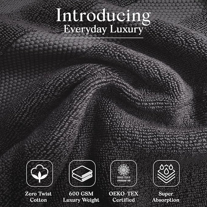 Premium Staple Cotton Bathroom Towel Set - Dark Gray 600 GSM 6-Piece Luxury Bath Towel Set 1 Stripe - 2 Bath Towels, 2 Hand Towels & 2 Washclothes Set - High Absorbent & Quick Dry for Gym, Spa, Hotel