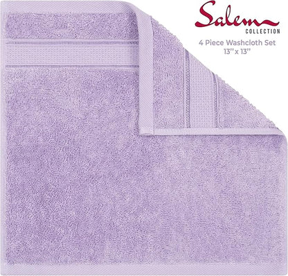 American Soft Linen Salem Washcloth Sets, 4 Piece Luxury 600 GSM 100% Cotton Washcloths for Bathroom, 13x13 inches Washrags Premium Quality Hand Face Towels, Lilac