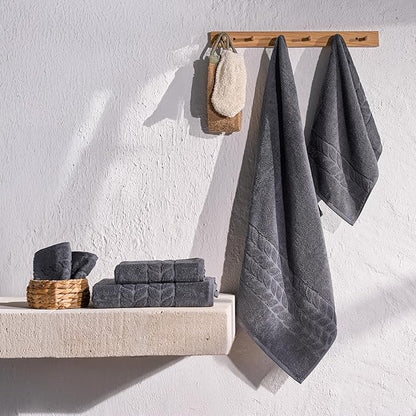 BAGNO MILANO Organic Turkish Cotton Bath Towels, Luxury Jacquard Collection, Certified Organic Highly Absorbent, Soft-Plush Towel Set (Charcoal, 2 Pcs Bath Towel Set)