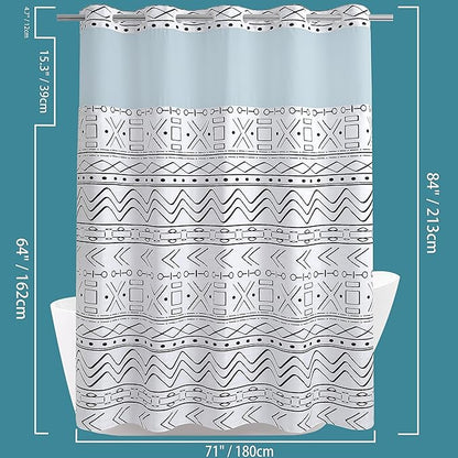Conbo Mio Extra Long No Hook Boho Shower Curtain with Snap in Liner Set, Hotel Luxury White Shower Curtains for Bathroom with See Through Top Window, Waterproof, Washable 71W x 84H