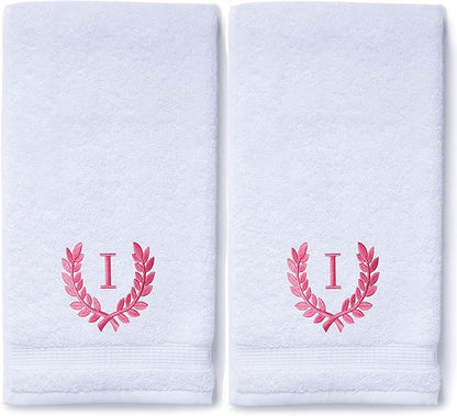 Decorative and Monogrammed Hand Towels for Bathroom Kitchen Makeup | Personalized Gift for Wedding-Bridal | Roman Font Custom Luxury Turkish Towel | Spa Collection, Oversized, 16 X 30 Inch, Set of 2