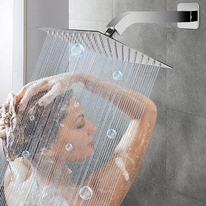 HarJue Shower Arm with Flange and Teflon Tape, Wall Mounted Square Shower Pipe 304 Stainless Steel Extension Arm for Fixed Shower Head & Handheld Shower (10 Inch, Chrome)