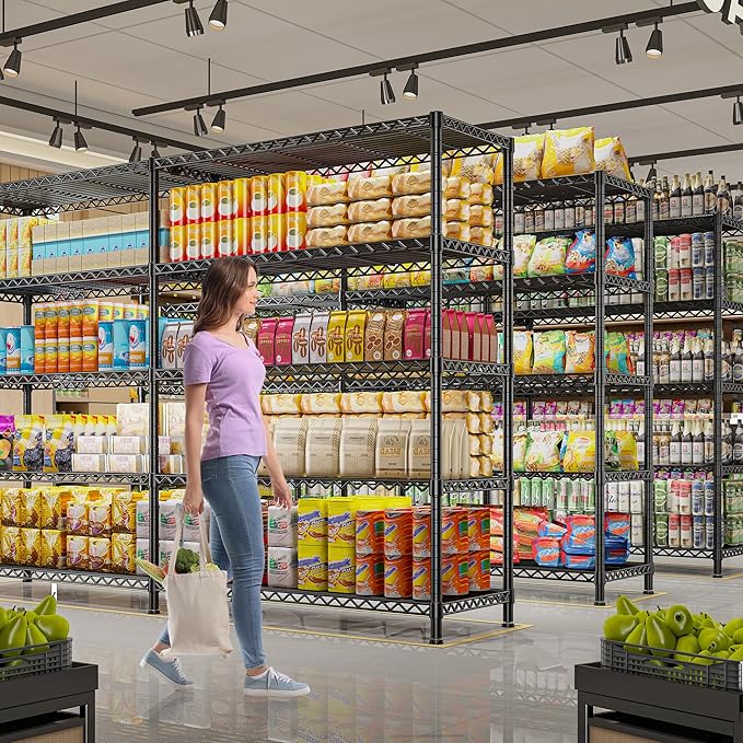 REIBII 73''W Shelf, Storage Shelves Load 1650 LBS Metal Shelving 5-Tier Wire Shelving Unit, Adjustable Heavy Duty Metal Shelves Wire Shelf for Pantry Kitchen Industrial Garage, 17.7"D x 73"W x 71"H