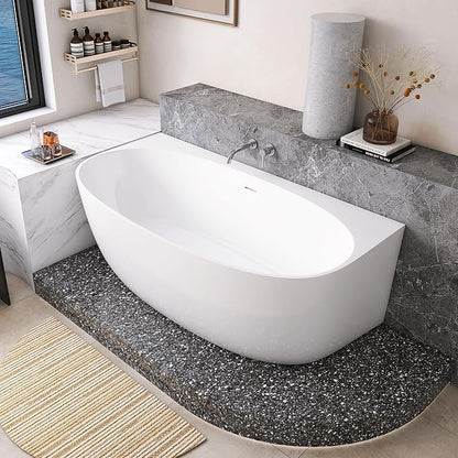 67" Acrylic Back-to-Wall Bathtub,Freestanding Bathtubs, Stand Alone Tub, Soaking Tubs for Bathroom, Integrated Overflow and Drain, cUPC Certified, Gloss White