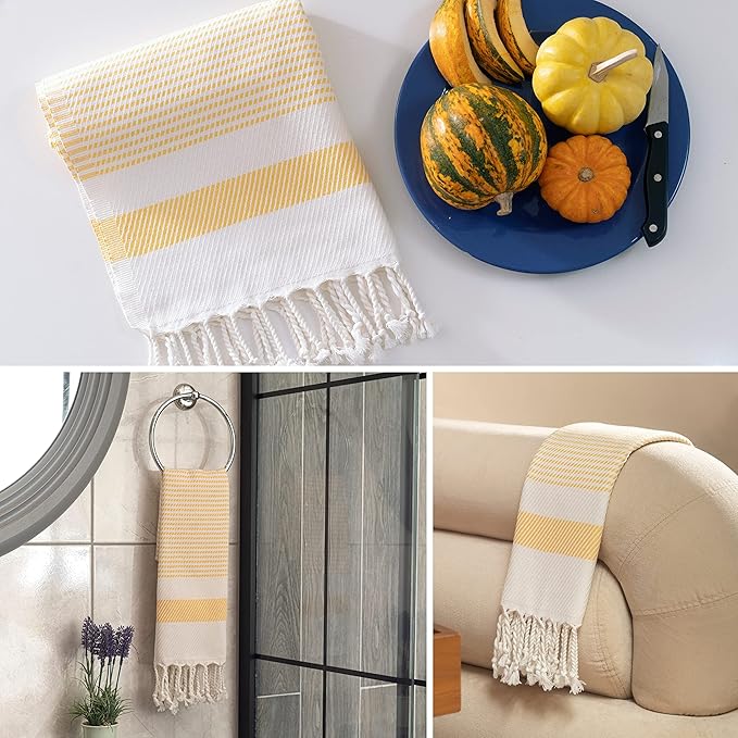 Ruvy Home Basics Turkish Hand Towels for Bathroom Set of 2 | 18"x40", Cotton | Decorative Towel for Bathroom, Kitchen, Dishcloth, Tea, Yoga, Face, Gym - Yellow