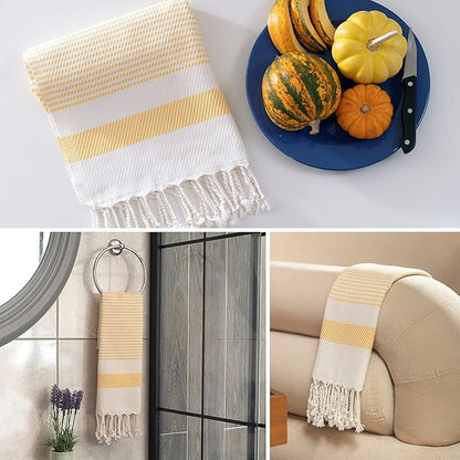 Ruvy Home Basics Turkish Hand Towels for Bathroom Set of 4 | 18"x40", Cotton | Decorative Towel for Bathroom, Kitchen, Dishcloth, Tea, Yoga, Face, Gym - Yellow