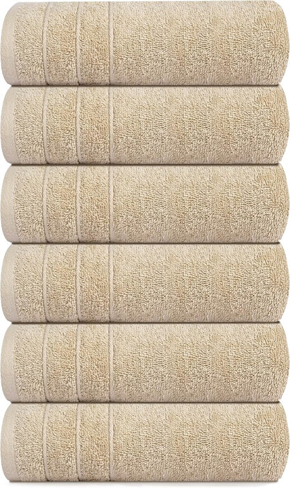 Tens Towels Pack of 6 Hand Towels, 100% Cotton, Lighter Weight, Quick to Dry, 16 x 28 Inches, Super Soft & Absorbent, Perfect for Bathroom & Kitchen (Beige)