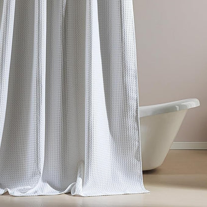 SLEEP ZONE Shower Curtain Liner, Waffle Shower Curtains for Bathroom, Heavy Duty Thick Fabric Shower Curtains - 285GSM Luxury Weighted Polyester Bath Curtain, 72" W x 78" L (White)