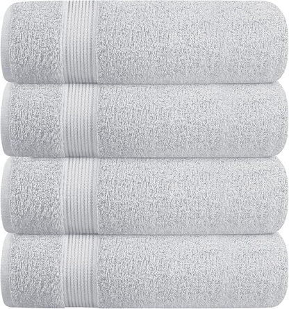 BELZZI Home Ultra Soft 4 Pack Oversized Bath Towel Set 27x54, Cotton Compact Bath Towels, Highly Absorbant Eco-Friendly Quickdry & Lightweight Towel, Ideal for Gym Travel Camp Pool - Light Grey