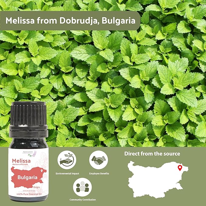Melissa Essential Oil - Direct from Bulgarian Sustainable Farms - Steam Distilled - Aceite Toronjil for Aromatherapy, Massage, Diffuser, DIY Candle and Soap Making - 8oz