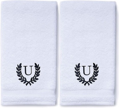 Decorative and Monogrammed Hand Towels for Bathroom Kitchen Makeup | Personalized Gift for Wedding-Bridal | Roman Font Custom Luxury Turkish Towel | Spa Collection, Oversized, 16 X 30 Inch, Set of 2