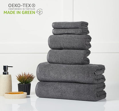 6 Piece Towel Set, 680 GSM 100% Cotton, Premium Quality - 2 Bath Towels, 2 Hand Towels, 2 Wash Cloths-Ultra Soft, Super Absorbent Popcorn Textured Weaved for Home, Spa, Hotels, Bathroom - Charcoal