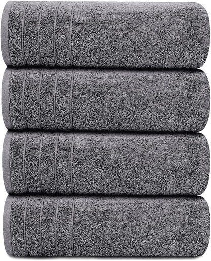 Tens Towels Pack of 4 Extra Large Bath Towels 30 x 60 Inches, 100% Cotton, Larger & Lighter Weight, Quicker to Dry, Super Soft and Absorbent, Perfect for Bathroom, Dark Grey