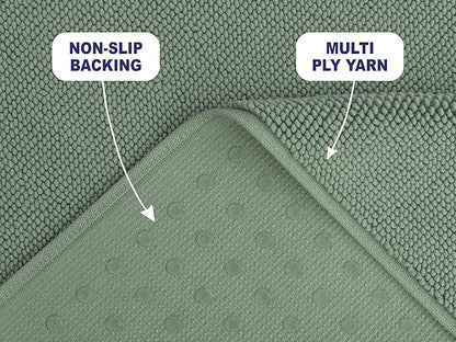 American Soft Linen Bath Rug, 20 in 34 in 100% Cotton Bath Mats Rugs for Bathroom, Slip Reducer Washable Shaggy Form Area Rugs, Sage Green Bath Rug