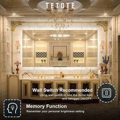 TETOTE 72 x 36 Inch LED Backlit Bathroom Mirror with Lights,3Color White/Warm/Natural,Anti-Fog Lighted Mirror,Dimmable,Vanity Mirror,Wall Mounted