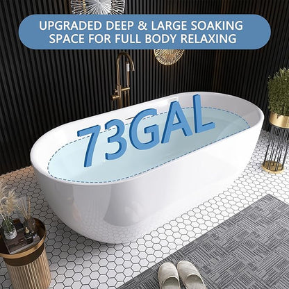 59" Free Standing Tub, Pure Acrylic Freestanding Bathtub, Stylish Stand Alone Contemporary Deep Soaking Bath Tub, cUPC Certified SY6850 (Glossy White)