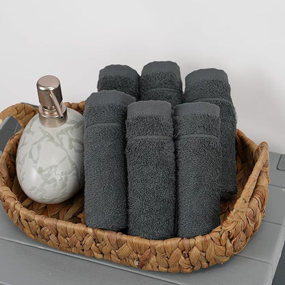 Tens Towels Pack of 12 Washcloths, 12 x 12 Inches, Lighter Weight, Quick to Dry, Super Soft & Absorbent, Gentle Face Towels, Hotel Quality, Perfect for Bathroom, Gym, Spa (Dark Grey, 12 Pack)