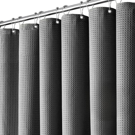 Inhousolu Fabric Shower Curtain Waffle Weave, Graphite Grey 230 GSM Heavy Duty, Weighted Hem, 14 Metal Hooks, Water Repellent, Machine Washable, Hotel Spa Luxury Bath Curtain Set, 72 x 72 Inch