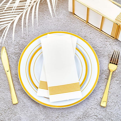 LITOPAK 200 Pack Paper Hand Towels for Bathroom, Striped Gold Paper Napkins Disposable, and Guest Towels Disposable for Bathrooms, Party, Wedding or Events