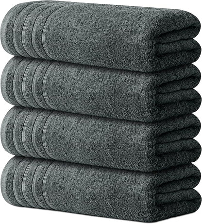 Avalon Towels Bath Towels Set of 4, Size 30 x 60 Inches, Highly Soft and Absorbent, Quick Drying, Lightweight, Perfect for Daily Use (Dark Grey)