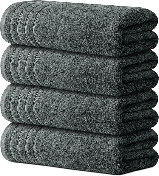 Avalon Towels Bath Towels Set of 4, Size 30 x 60 Inches, Highly Soft and Absorbent, Quick Drying, Lightweight, Perfect for Daily Use (Dark Grey)