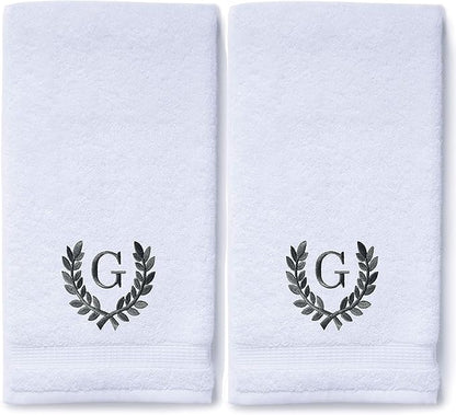 Decorative and Monogrammed Hand Towels for Bathroom Kitchen Makeup | Personalized Gift for Wedding-Bridal | Roman Font Custom Luxury Turkish Towel | Spa Collection, Oversized, 16 X 30 Inch, Set of 2