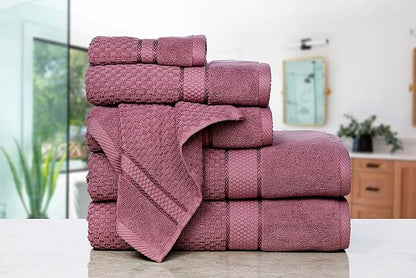 Ample Decor Bathroom Towel Set of 6-2 Bath Towel, 2 Hand Towel, 2 Wash Cloths – Ideal for Gifting, Hotel, Gym, Spa - Grape Purple