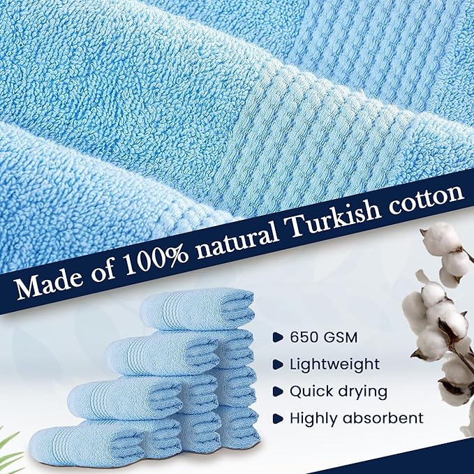 HALLEY Turkish Cotton Towels (Pack of 10) Washcloths Super Soft Highly Absorbent 100% Cotton Fingertip Towels for Bathroom and Kitchen for Mother’s Day (Powder Blue)