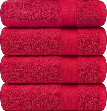 Ample Decor Bath Towel 100% Cotton 30 X 54 Inch 600 GSM Towels Bathroom Soft Light Weight - 4pcs - Christmas Red