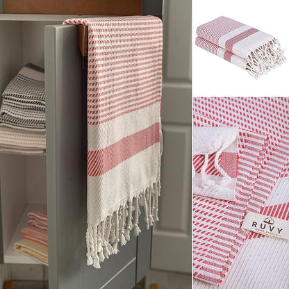 Ruvy Home Basics Turkish Hand Towels for Bathroom Set of 2 | 18"x40", Cotton | Decorative Towel for Bathroom, Kitchen, Dishcloth, Tea, Yoga, Face, Gym - Coral