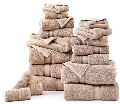 LANE LINEN Towel Set for Bathroom – 18-Pack 100% Cotton, Zero Twist, Includes 6 Bath, 6 Hand & 6 Washcloth, Suitable for All Body Types, Soft & Quick Dry, Ideal for Airbnb & Spa - Tapue