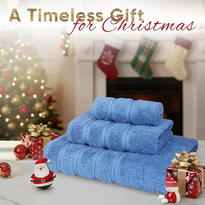 American Soft Linen Premium 3 Piece Towel Set, 1 Bath Towel 1 Hand Towel 1 Washcloth, 600 GSM 100% Cotton Turkish Towels for Bathroom, Electric Blue Towel Set