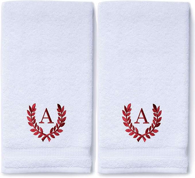 Decorative and Monogrammed Hand Towels for Bathroom Kitchen Makeup | Personalized Gift for Wedding-Bridal | Roman Font Custom Luxury Turkish Towel | Spa Collection, Oversized, 16 X 30 Inch, Set of 2