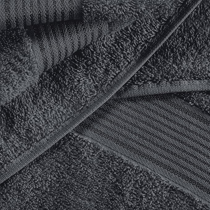 Belizzi Home 100% Cotton Towel Set, Contains 6 Soft Bath Towel, 6 Hand Towel, 12 Wash Cloth - Compact Absorbent Lightweight & Quickdry Towels for Bathroom - 24 Piece Bathroom Towel Set - Charcoal Grey