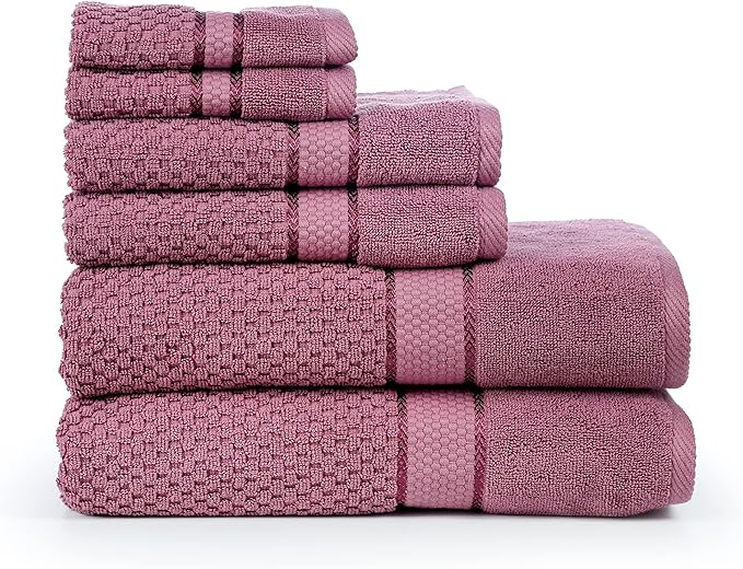 Ample Decor Bathroom Towel Set of 6-2 Bath Towel, 2 Hand Towel, 2 Wash Cloths – Ideal for Gifting, Hotel, Gym, Spa - Grape Purple