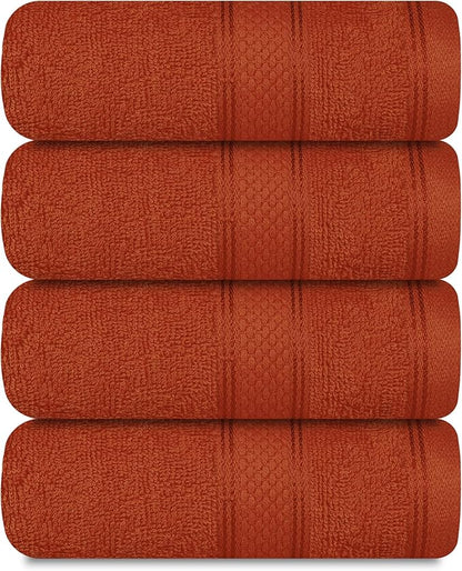 Casa Lino 100% Cotton Hand Towels for Bathroom - Soft, Highly Absorbent & Quick Dry Kitchen Towels - Gym Towel Set - Travel Towel Set - 24" x 16" - Pack of 4 - (Coral Orange)