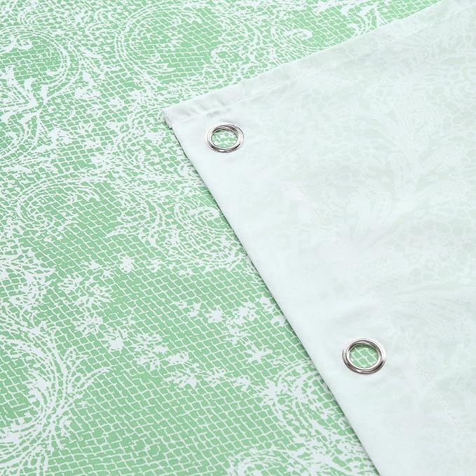 Extra Long Shower Curtain - Chantilly Lace Design, Heavyweight Polyester, Grass Green to White Ombre, 72" W x 84" H