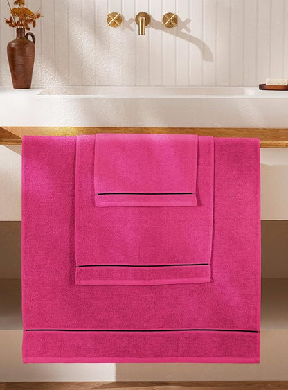 MyOwn Ultra Soft 3 Pack Cotton Towel Set, Contains a Bath Towel 28x55 inch, a Hand Towel 16x24 inch & Wash Coth 12x12 inch, Ideal Everyday use, Compact & Lightweight - Hot Pink