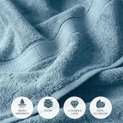 Superior Egyptian Cotton Pile 6 Piece Towel Set, Includes 2 Bath, 2 Hand, 2 Face Towels/Washcloths, Ultra Soft Luxury Towels, Thick Plush Essentials, Guest Bath, Spa, Hotel Bathroom, Denim Blue