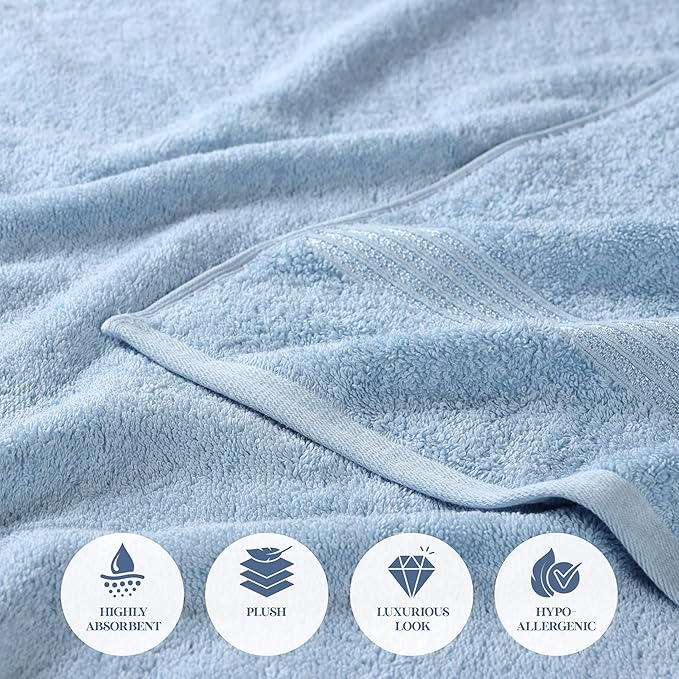 Superior Egyptian Cotton 2-Piece Bath Sheet Towel Set, Oversized Body Towels For Adults And Kids, Large Towel For Bath, Shower, Guest Bathroom, Spa, Gym, Resort, Essentials, Airbnb, Light Blue