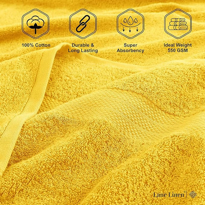 LANE LINEN Cotton Bath Towels Pack of 4 (28"x54") - 100% Ring Spun Cotton Bathroom Towel Set - Durable, Quick Drying, Extra Soft & Absorbent Yellow Bath Towels - Suitable for All Skin Types - Mimosa